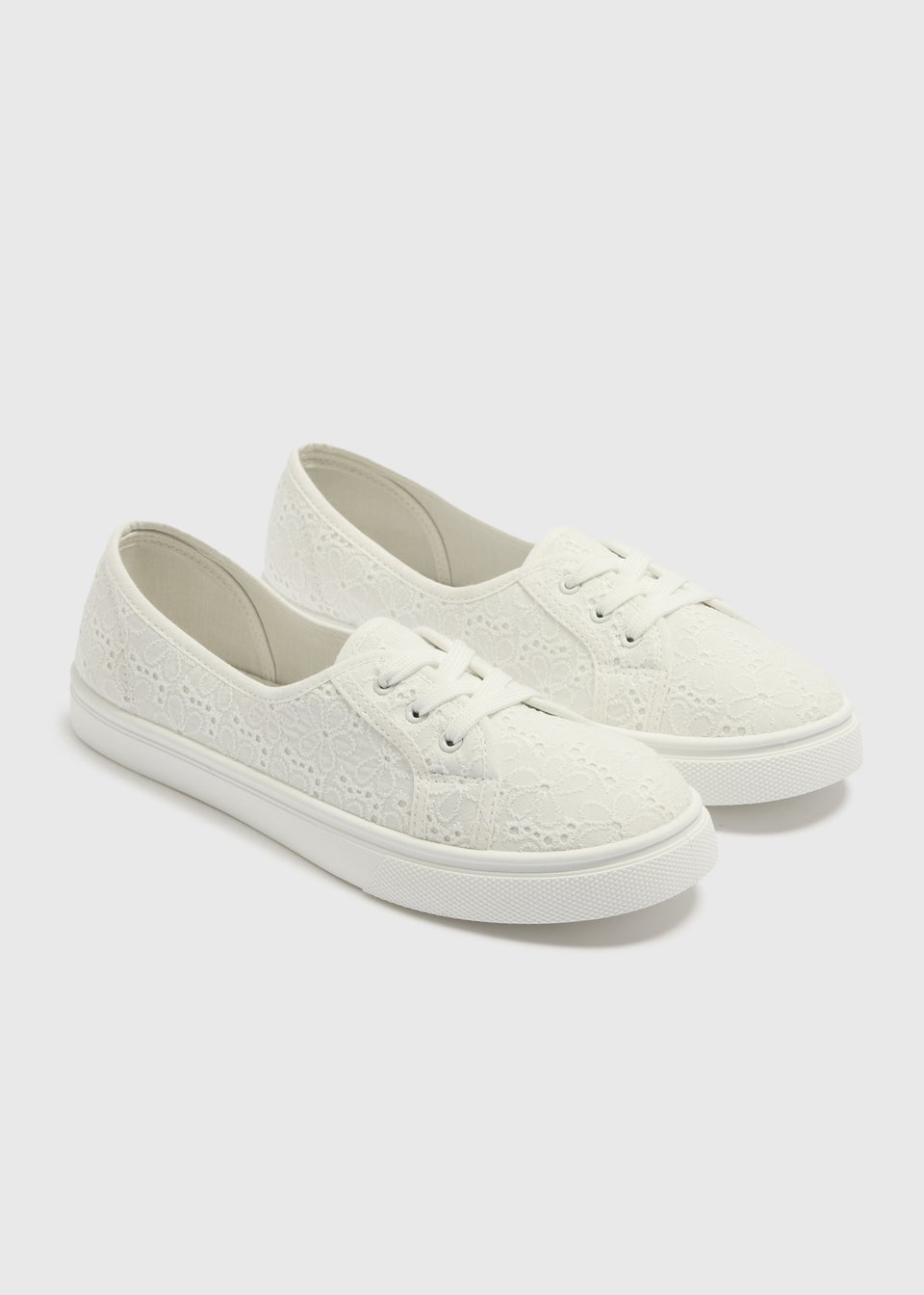 White Broderie Slip On Trainers