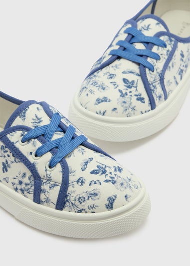 Blue Floral Slip On Trainers