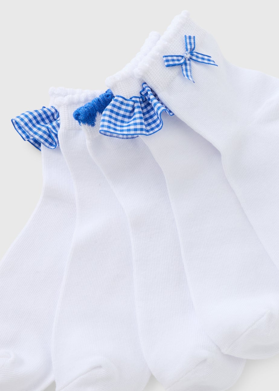 5 Pack Girls Blue Gingham Socks (Younger 6-Older 6.5)