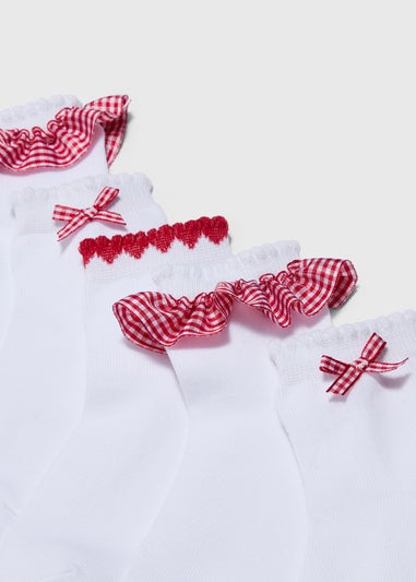 5 Pack Girls Red Gingham Socks (Younger 6-Older 6.5)