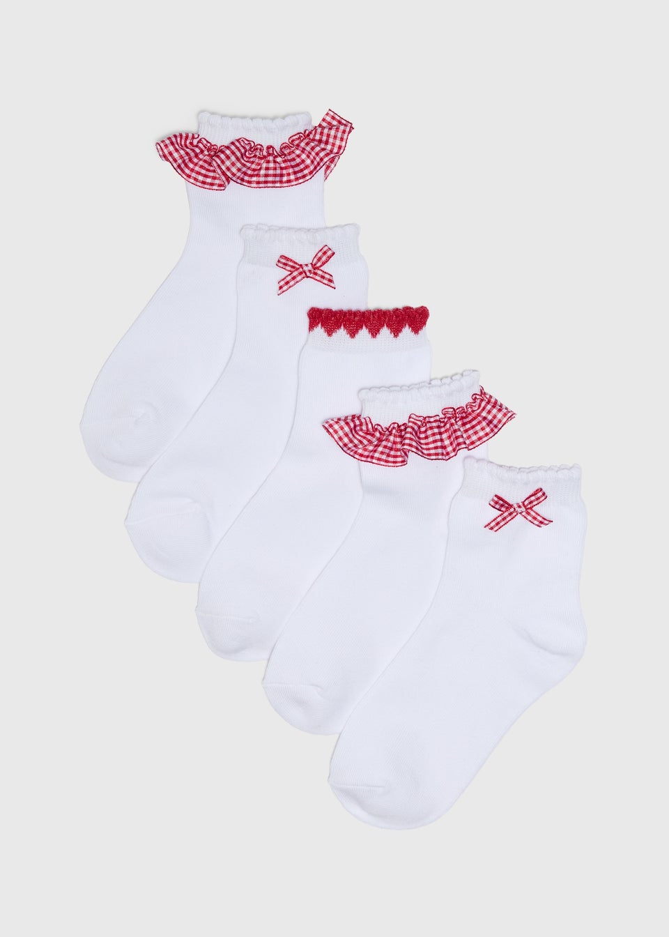 5 Pack Girls Red Gingham Socks (Younger 6-Older 6.5)