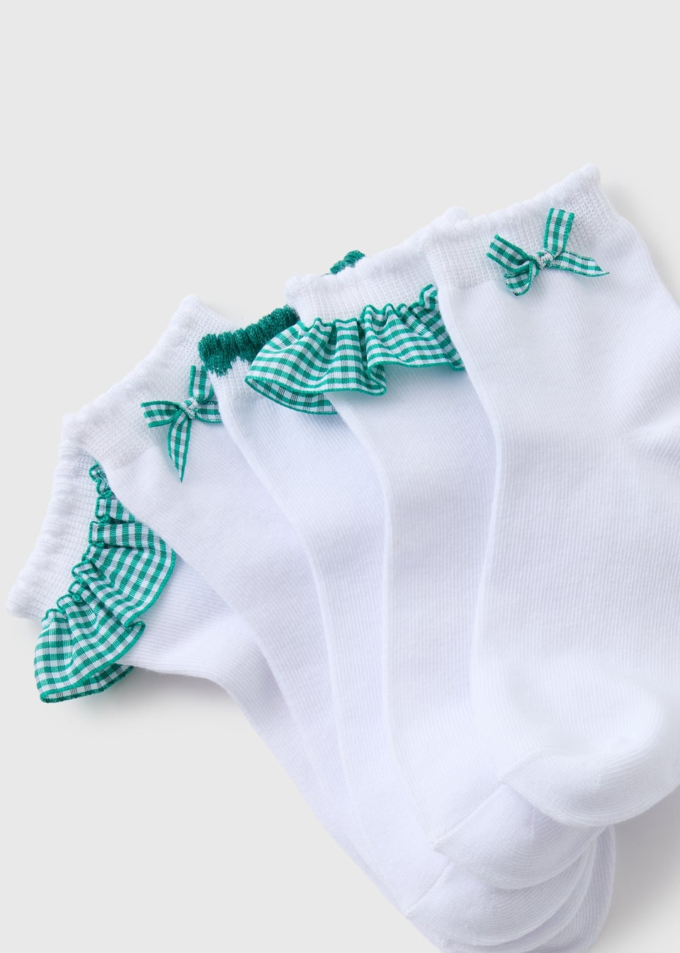 5 Pack Girls Green Gingham Socks (Younger 6-Older 6.5)