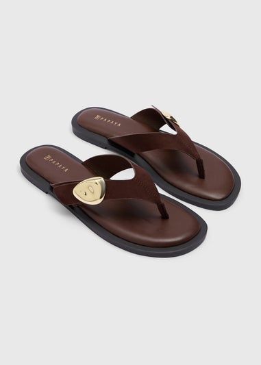 Chocolate Brown Gold Trim Toe Post Sandals