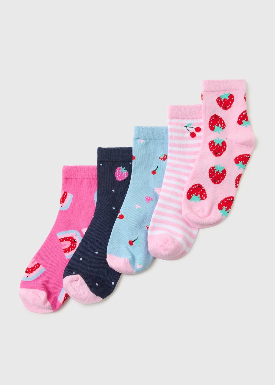 5 Pack Girls Multicoloured Fruity Ankle Socks (Younger 6/8.5- Older 4/6.5)