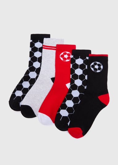 5 Pack Boys Multicolour Football Design Socks (Younger 6-Older 6.5)
