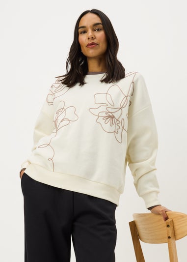 Cream Contrast Floral Sweatshirt