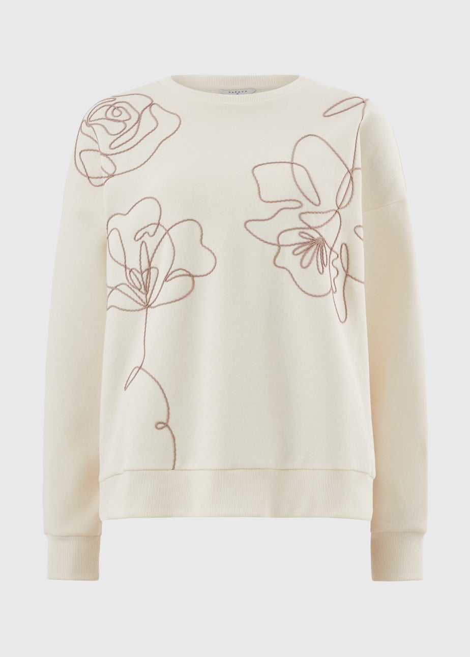 Cream Contrast Floral Sweatshirt
