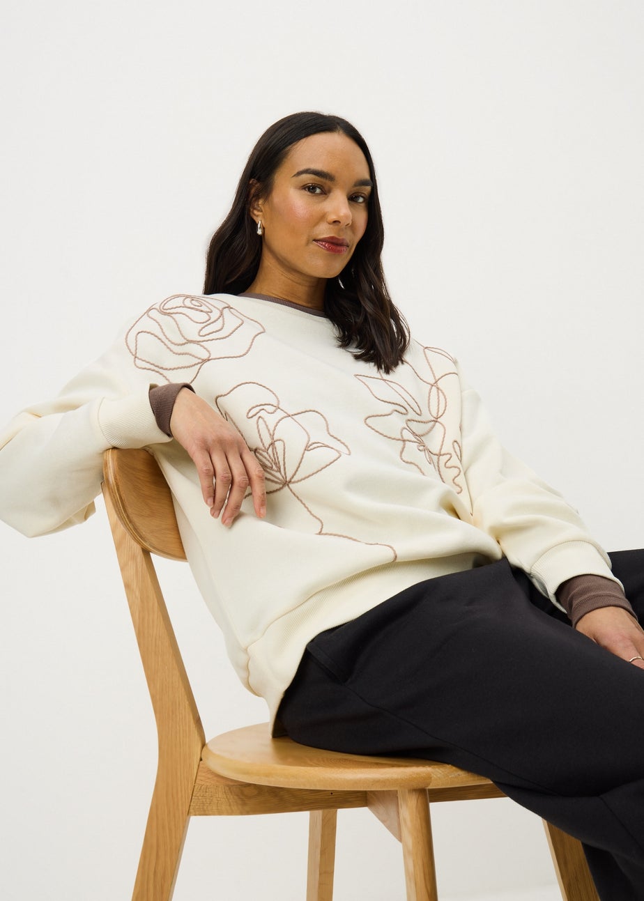 Cream Contrast Floral Sweatshirt