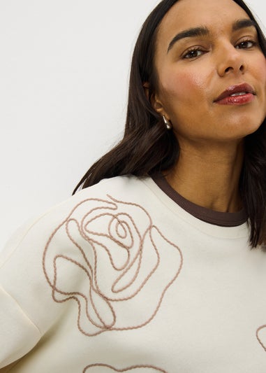 Cream Contrast Floral Sweatshirt
