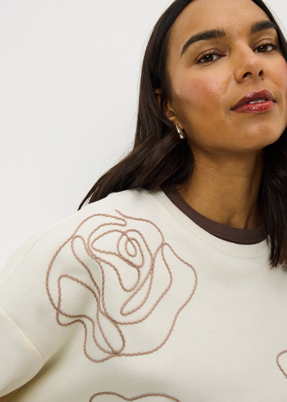 Cream Contrast Floral Sweatshirt