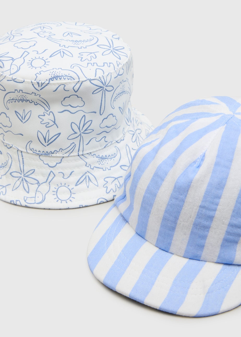 2 Pack Baby Blue Animal Stripe Hats (Newborn-24mths)