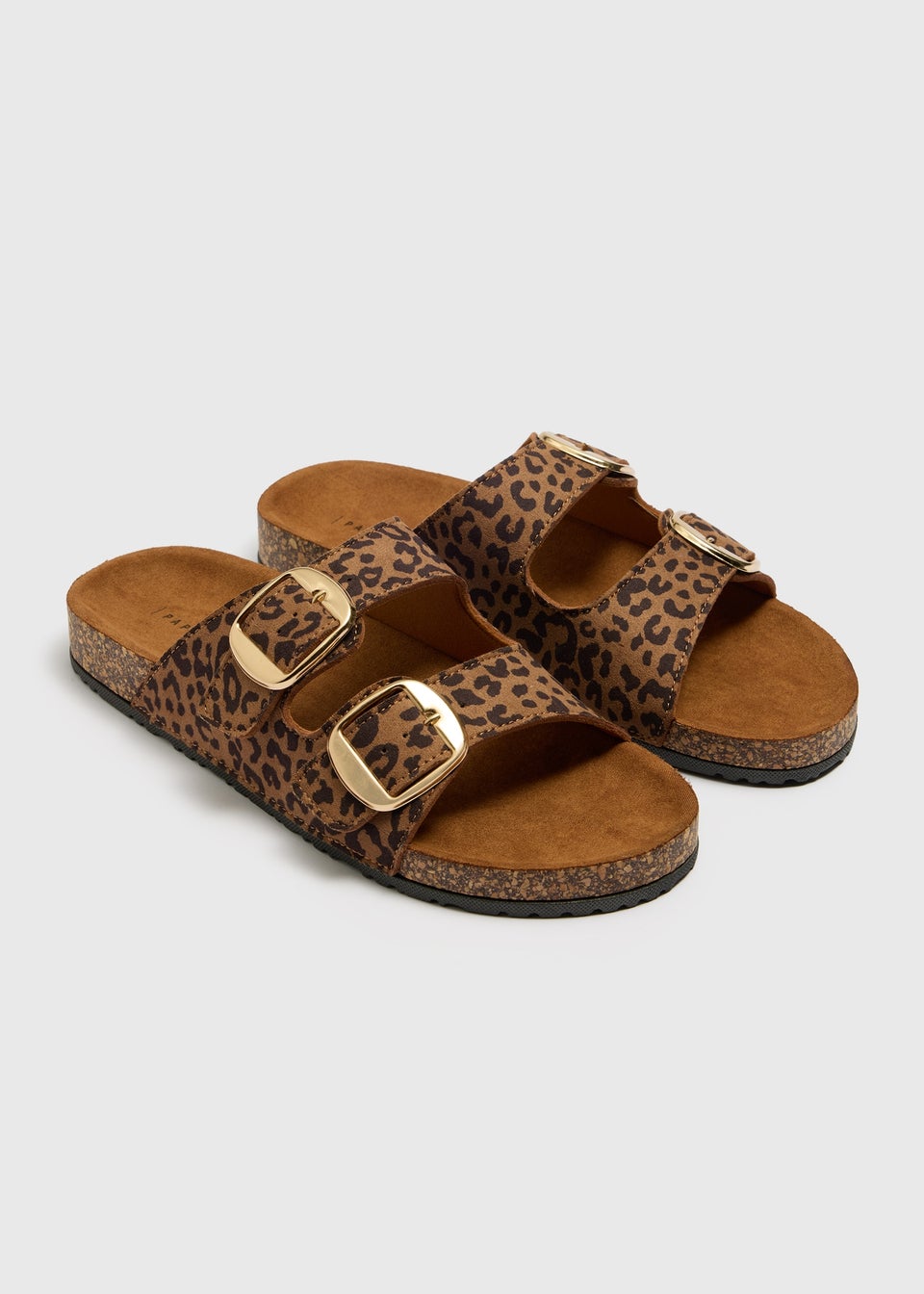 Brown Leopard Double Buckle Sandals