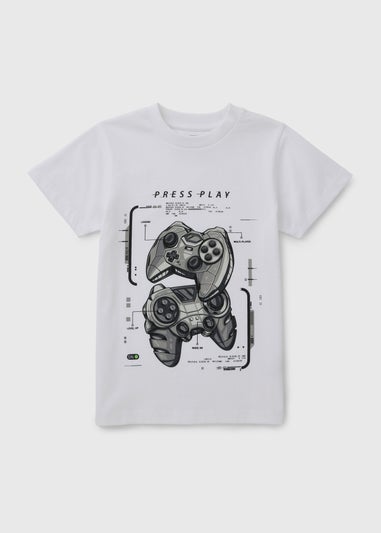 Boys White Gamer T-Shirt (7-15yrs)