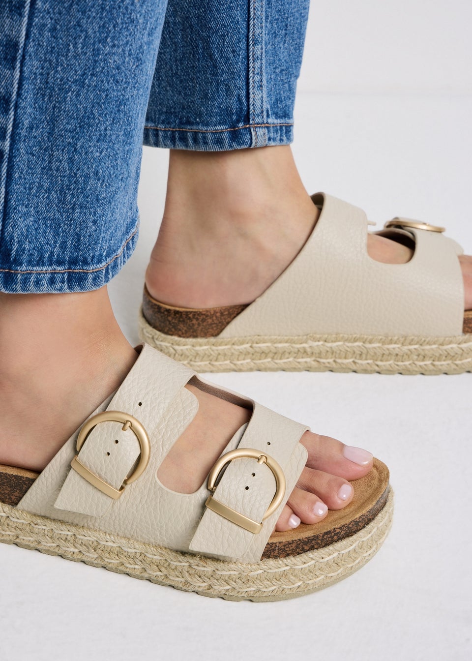Stone Espadrille Buckle Chunky Sandals
