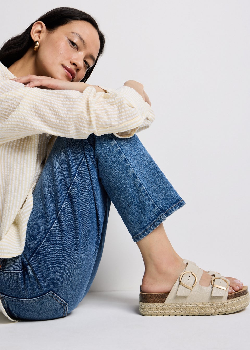 Stone Espadrille Buckle Chunky Sandals