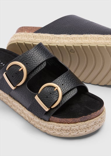 Black Espadrille Buckle Chunky Sandals