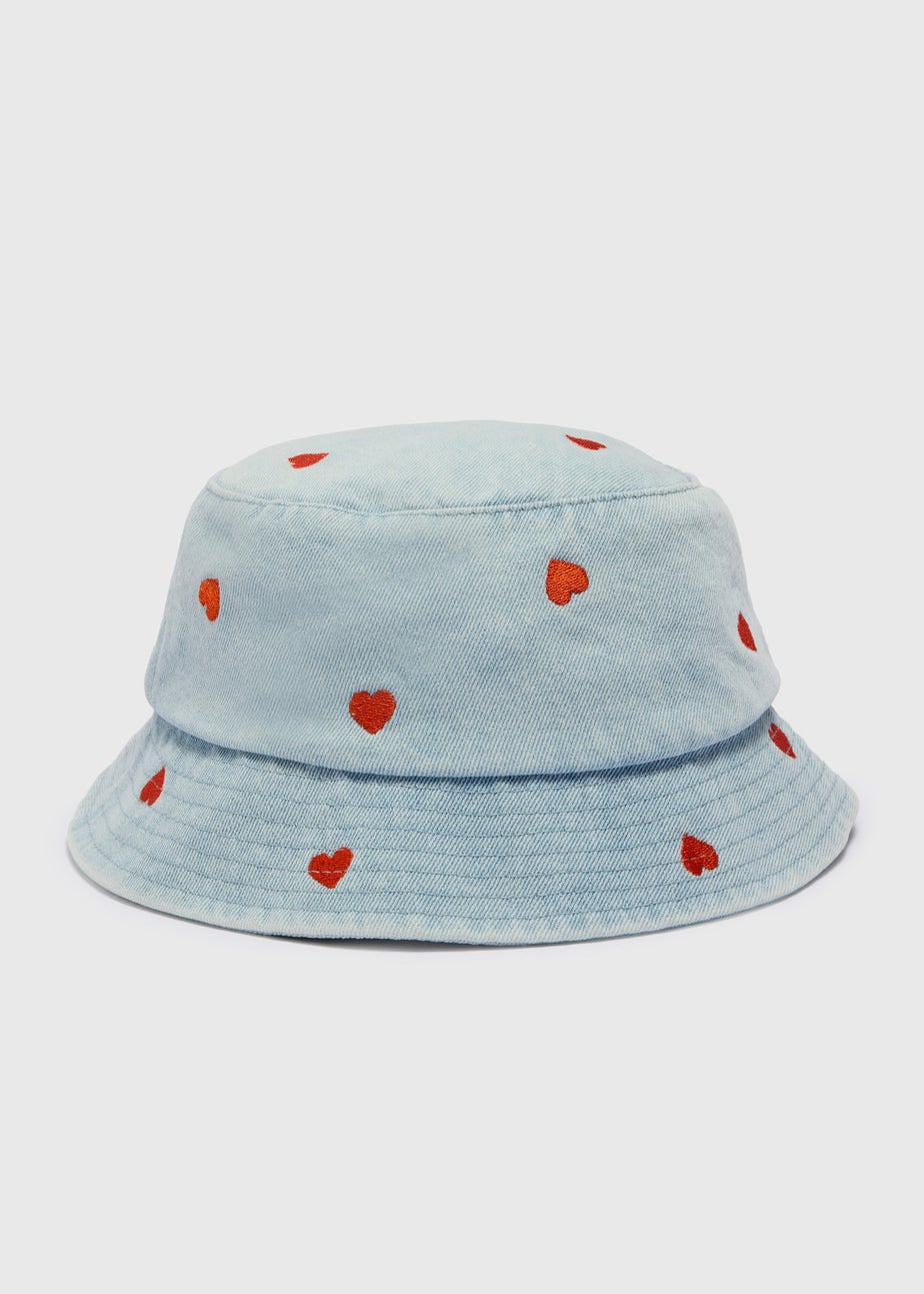 Girls Light Wash Heart Denim Bucket Hat (3-10yrs)