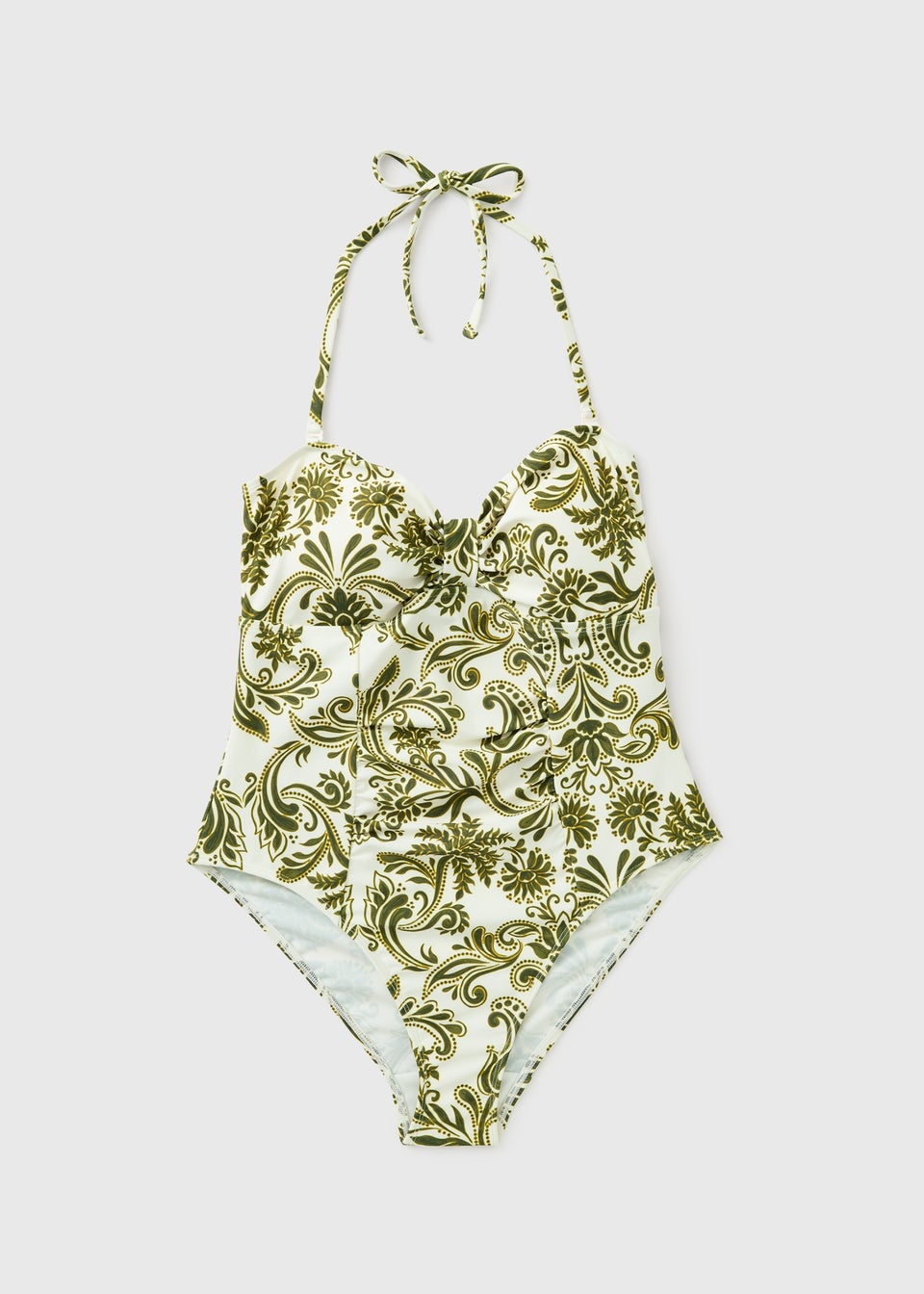 Khaki Printed Halter Neck Bandeau Swimsuit