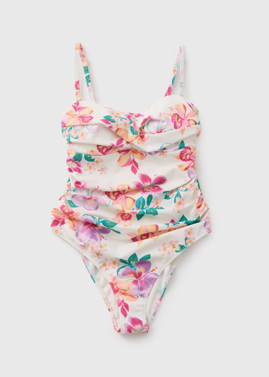 White Tropical Floral Shapewear Swimsuit