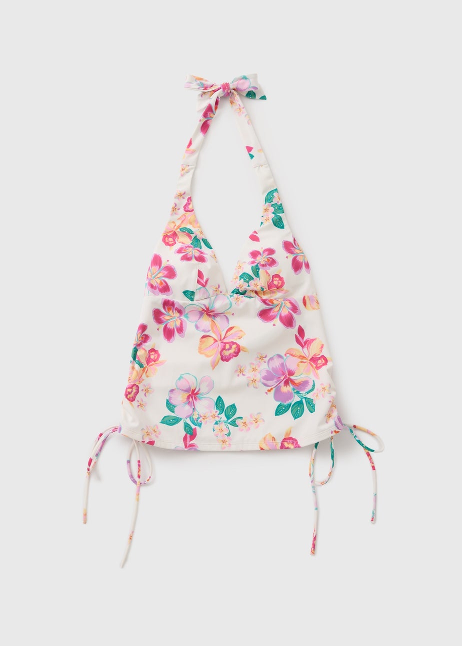 White Tropical Floral Shapewear Tankini Top