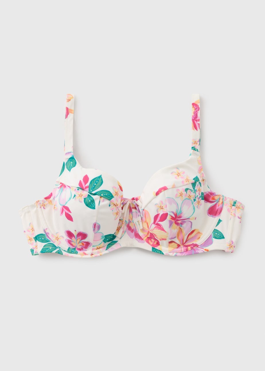 DD+ White Tropical Floral Shapewear Bikini Top