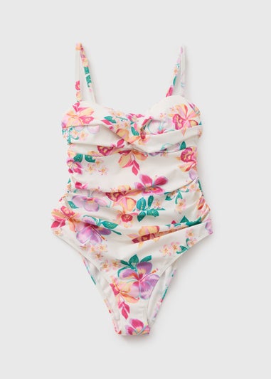 White Tropical Floral Shapewear Underwired Swimsuit
