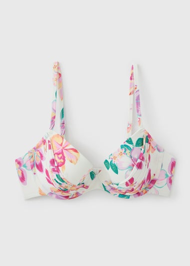 White Tropical Floral Shapewear Underwired Bikini Top