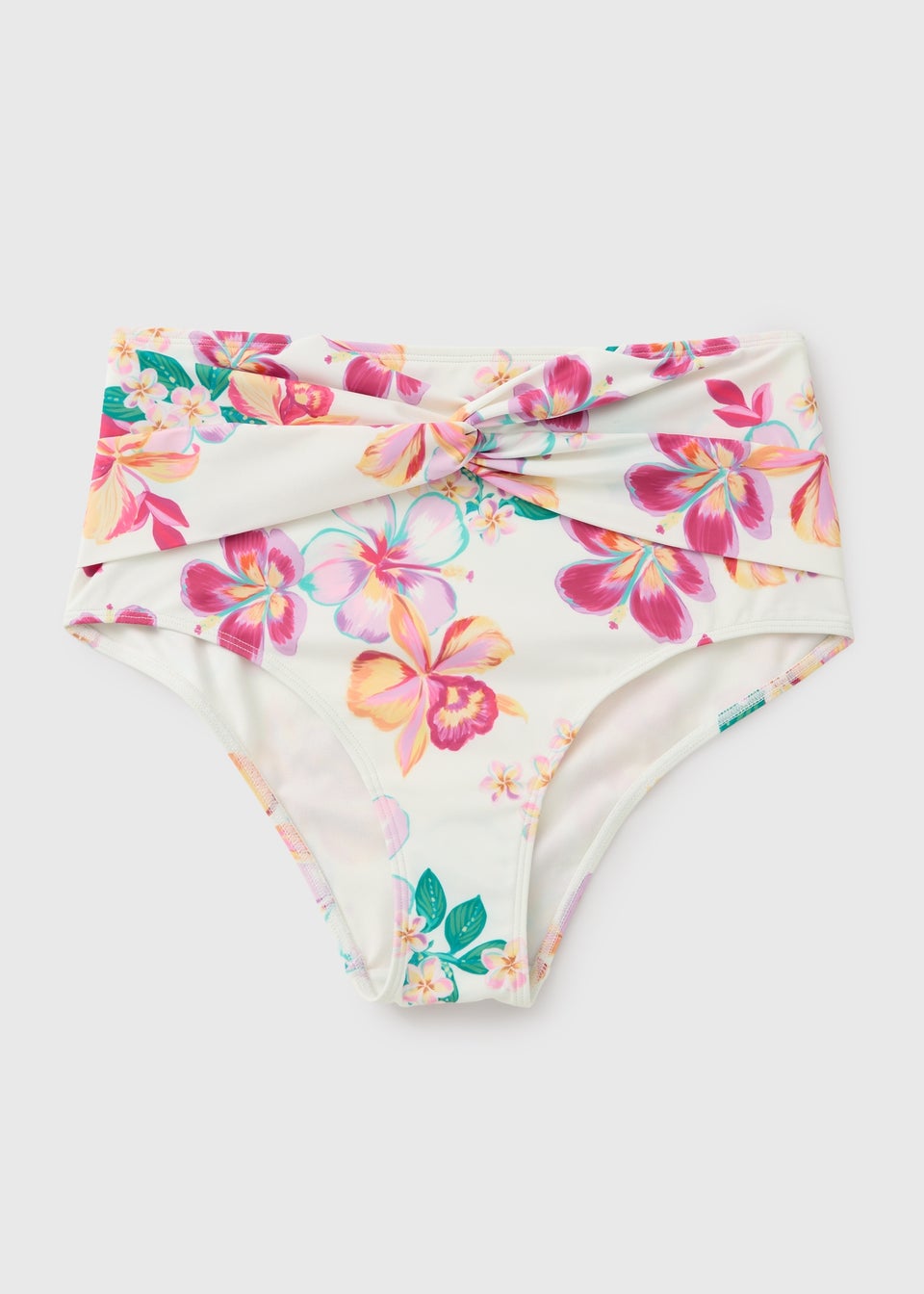 White Tropical Floral Shapewear High Waisted Bikini Bottoms