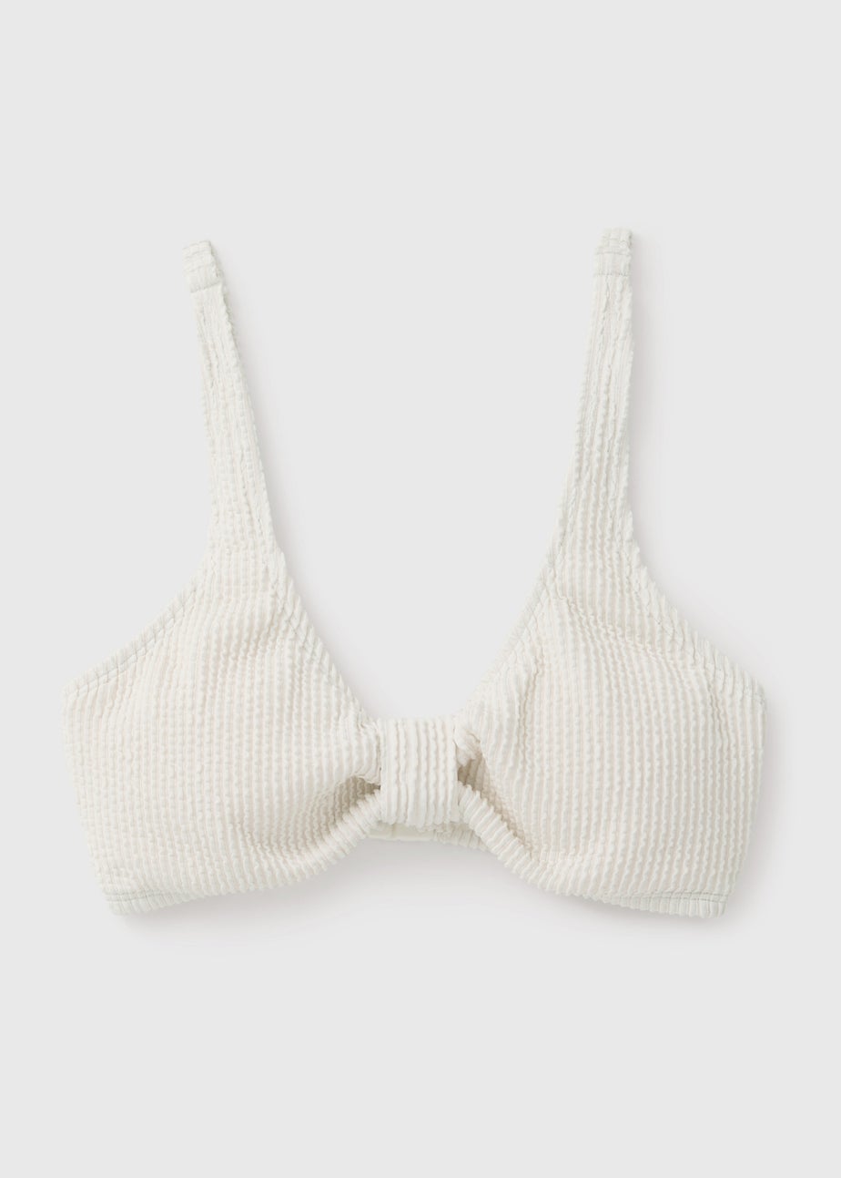 Cream Textured Knot Bikini Top