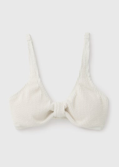 Cream Textured Knot Bikini Top