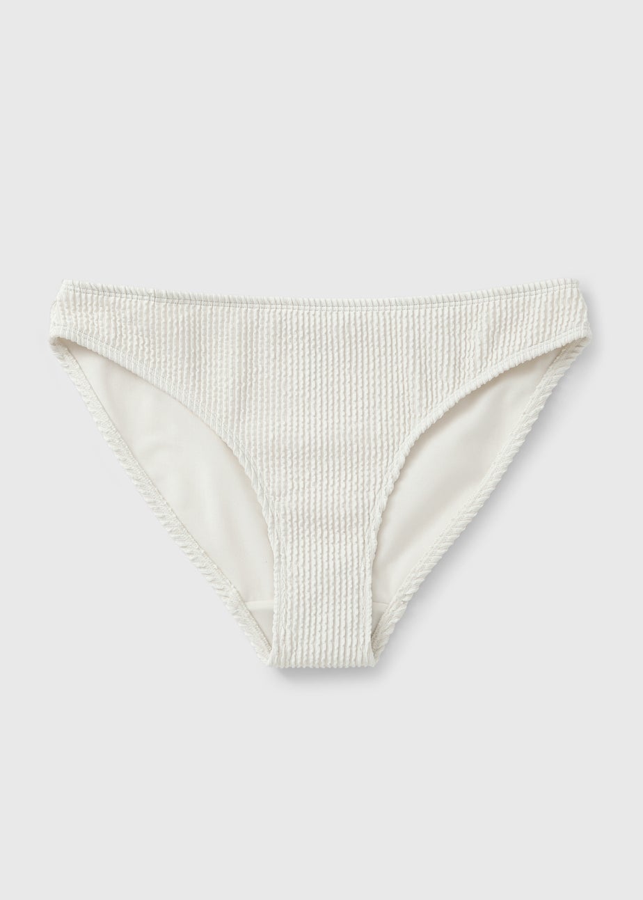 Cream Textured High Leg Bikini Bottoms