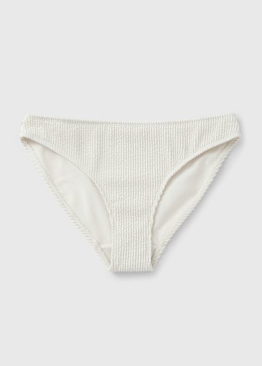 Cream Textured High Leg Bikini Bottoms