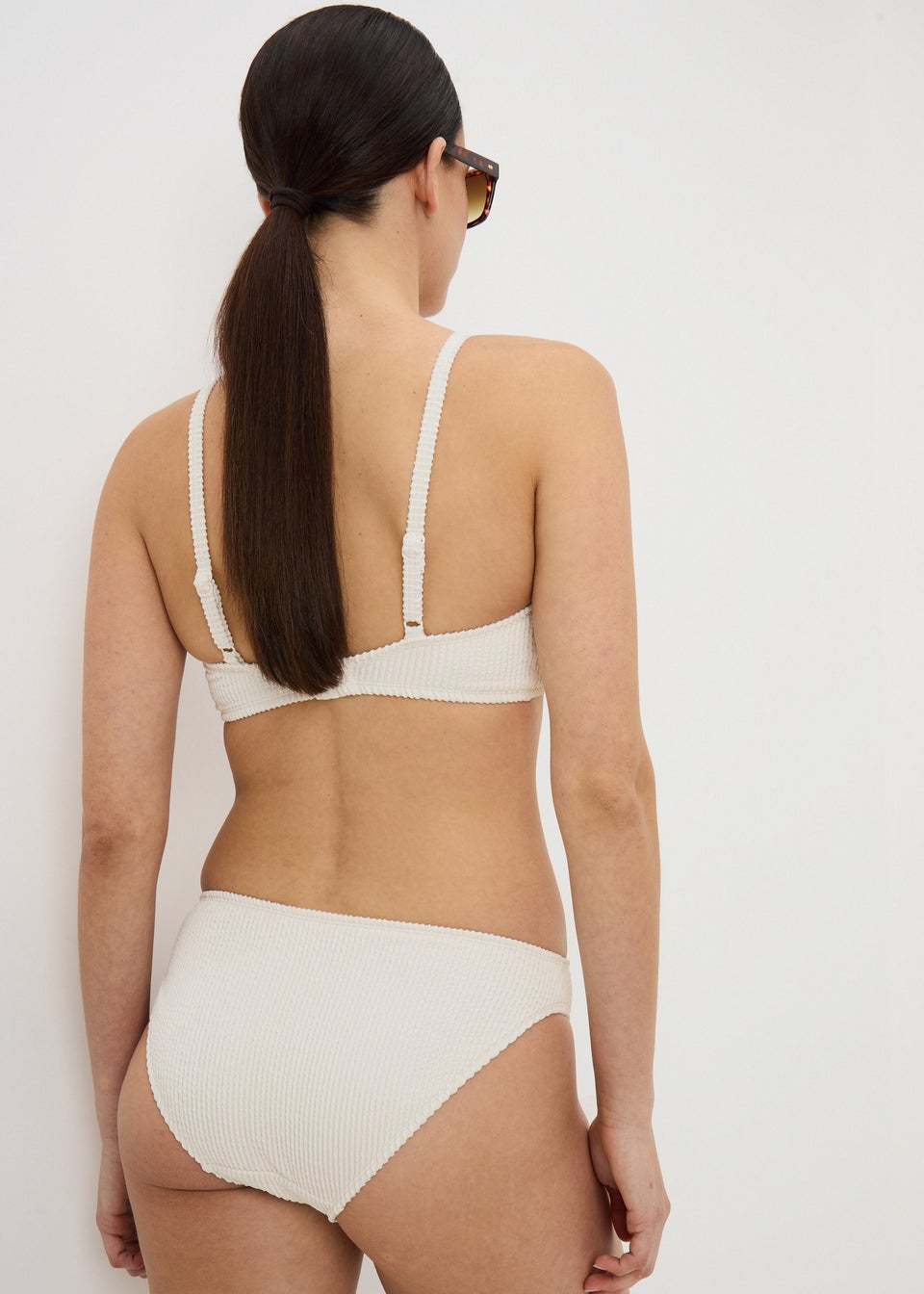 Cream Textured High Leg Bikini Bottoms