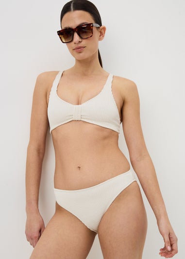 Cream Textured High Leg Bikini Bottoms