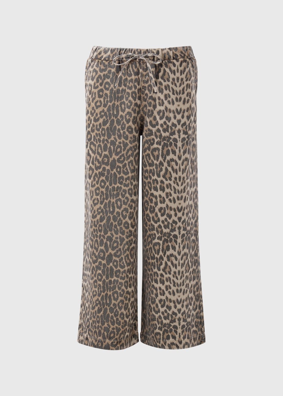Brown Leopard Print Comfort Fit Wide Leg Jeans