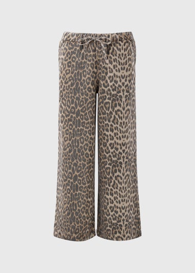 Brown Leopard Print Comfort Fit Wide Leg Jeans