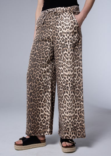 Brown Leopard Print Comfort Fit Wide Leg Jeans