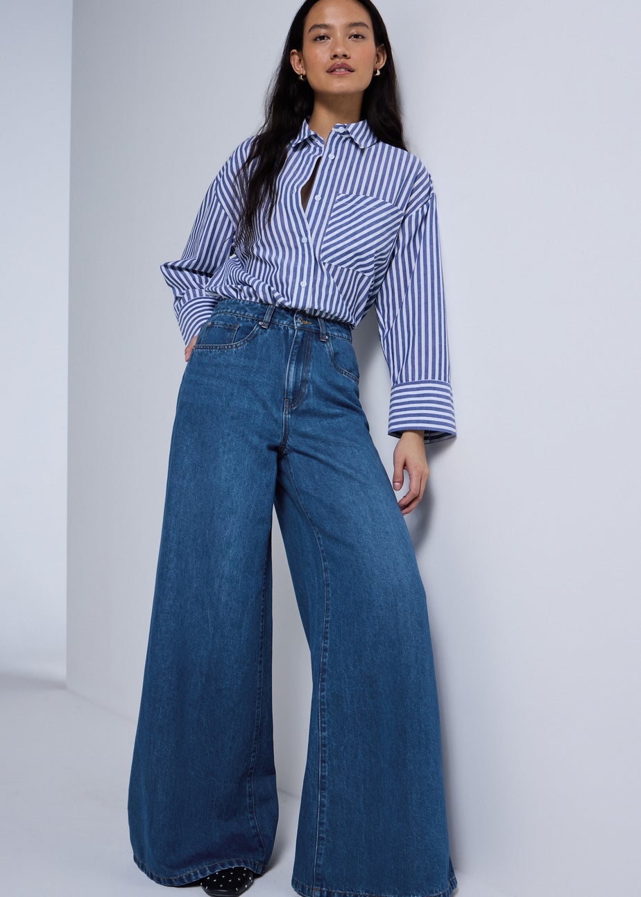 Dark Wash Palazzo Wide Leg Jeans