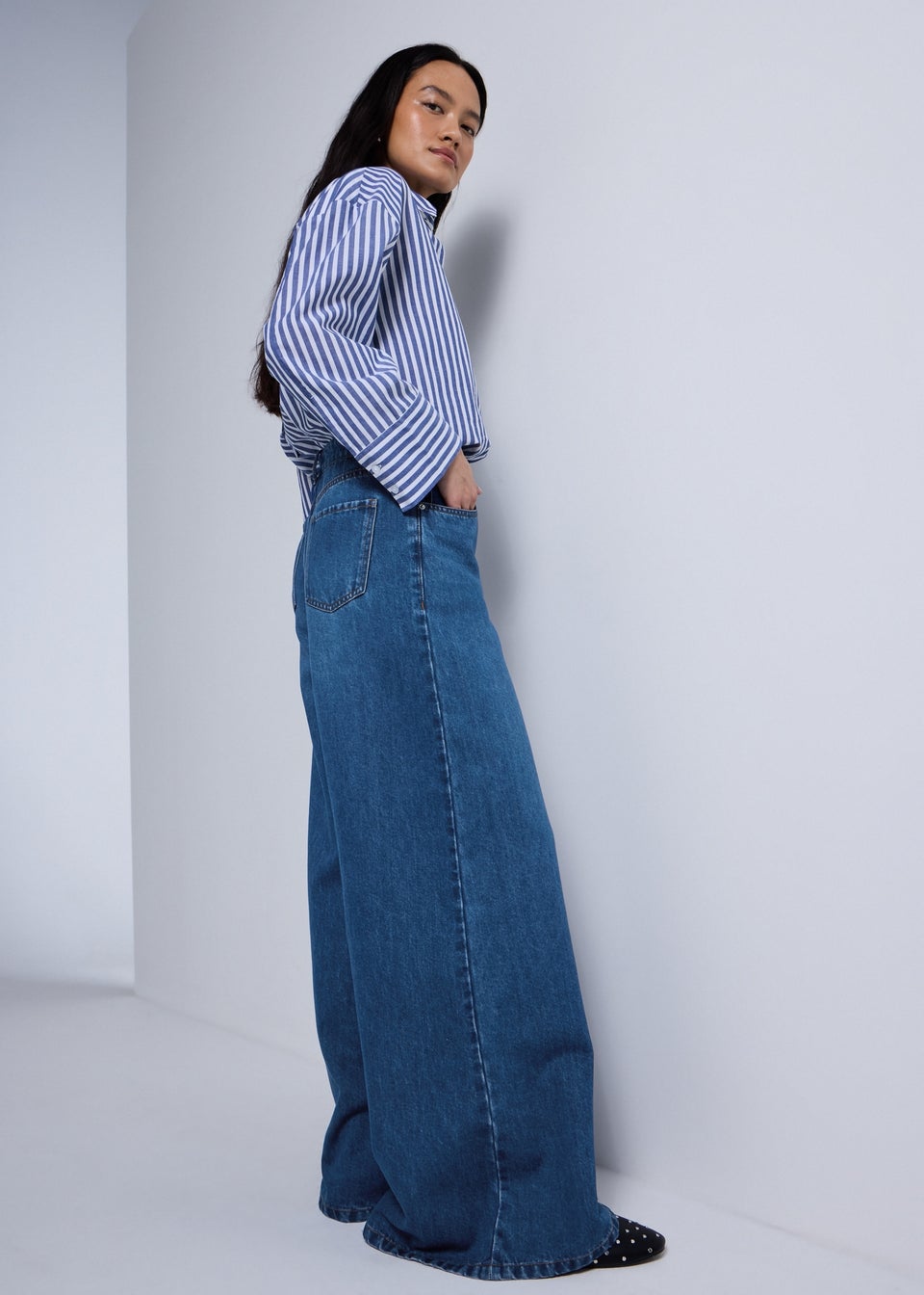 Dark Wash Palazzo Wide Leg Jeans