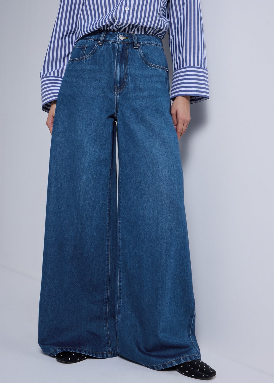 Dark Wash Palazzo Wide Leg Jeans