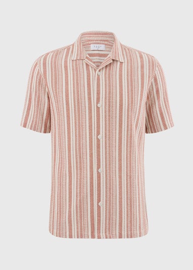 Burgundy Stripe Cheesecloth Short Sleeve Shirt