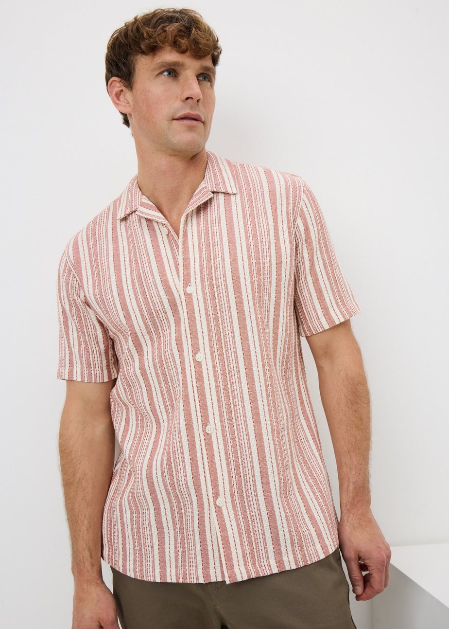 Burgundy Stripe Cheesecloth Short Sleeve Shirt