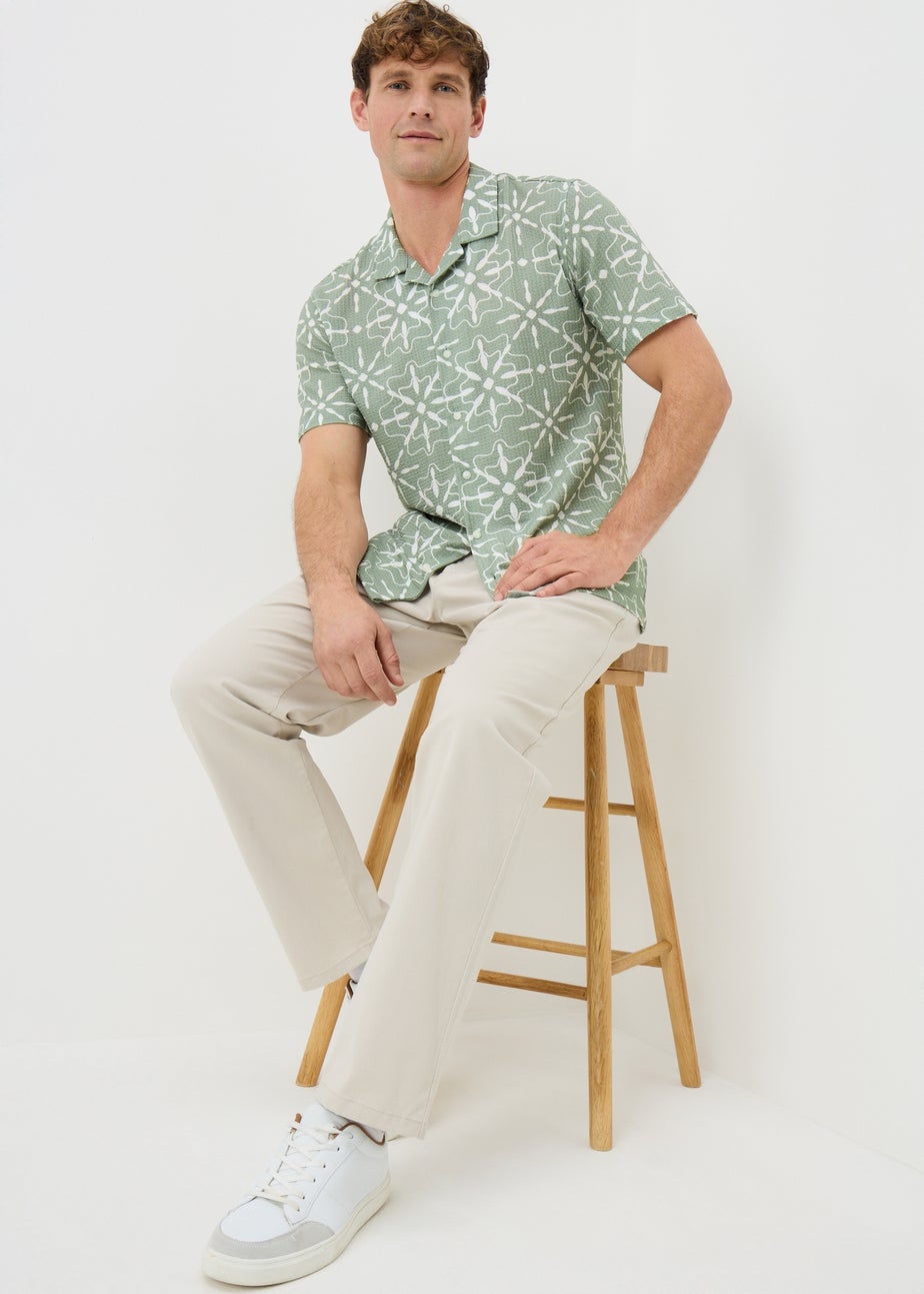 Sage Crinkle Geometric Tile Printed Shirt