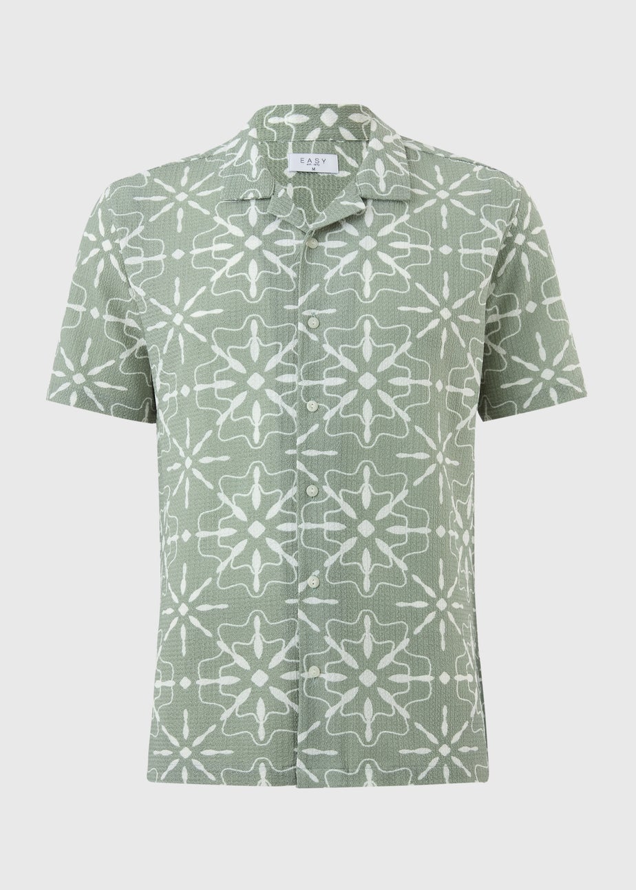 Sage Crinkle Geometric Tile Printed Shirt