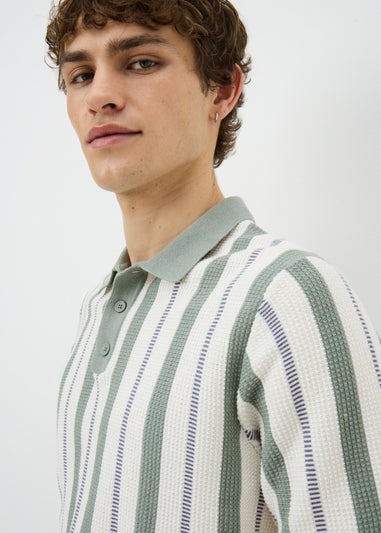 Sage Stripe Pointelle Polo Shirt