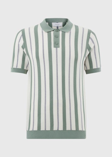 Sage Stripe Pointelle Polo Shirt