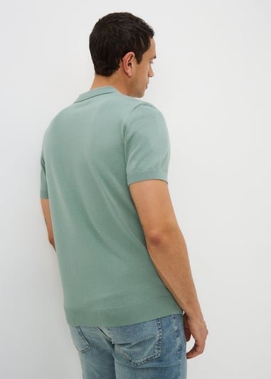 Sage Textured Open Collar Polo Shirt