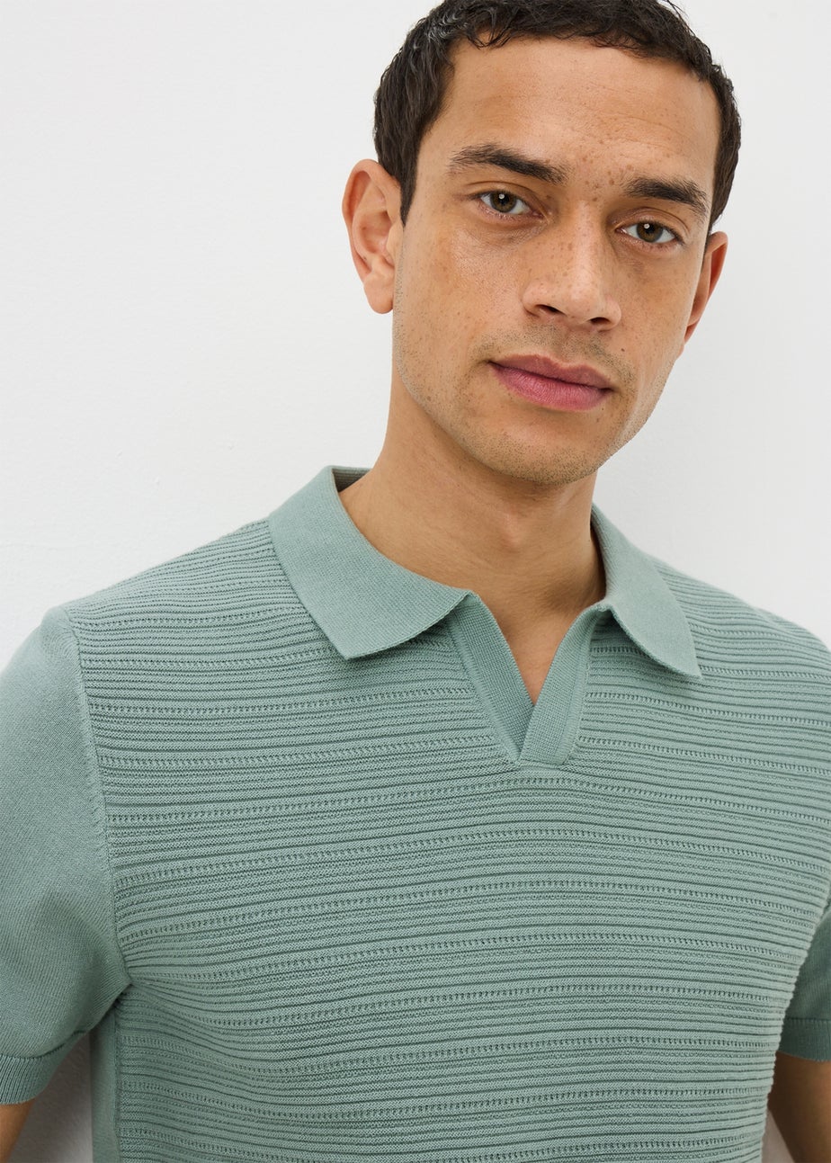 Sage Textured Open Collar Polo Shirt