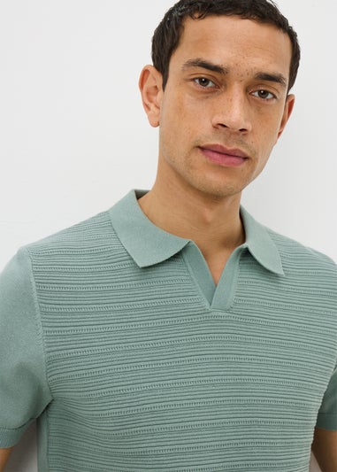 Sage Textured Open Collar Polo Shirt