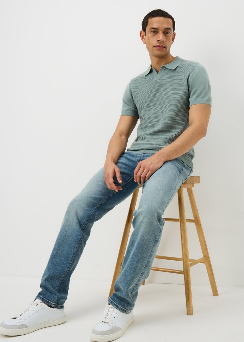 Sage Textured Open Collar Polo Shirt